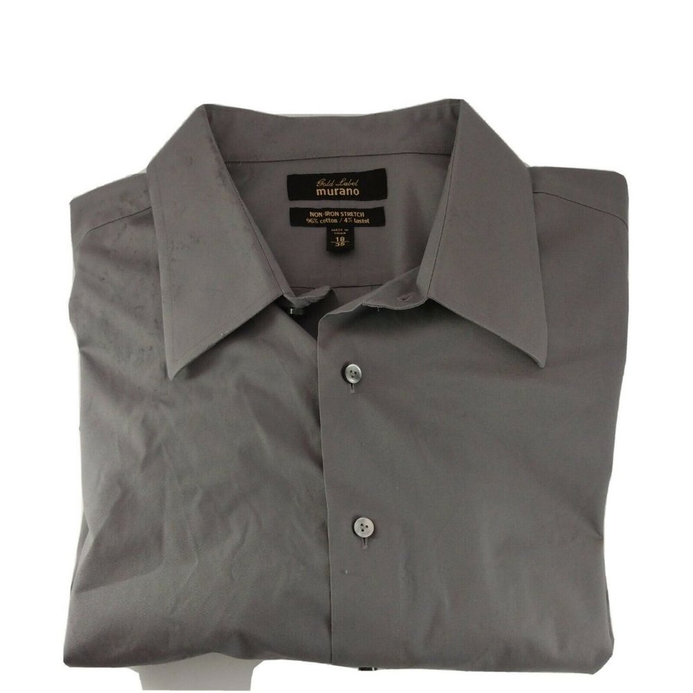Murano Button Up Shirt Gray Casual Long Sleeve Non-Iron Stretch Dress Size 18 35